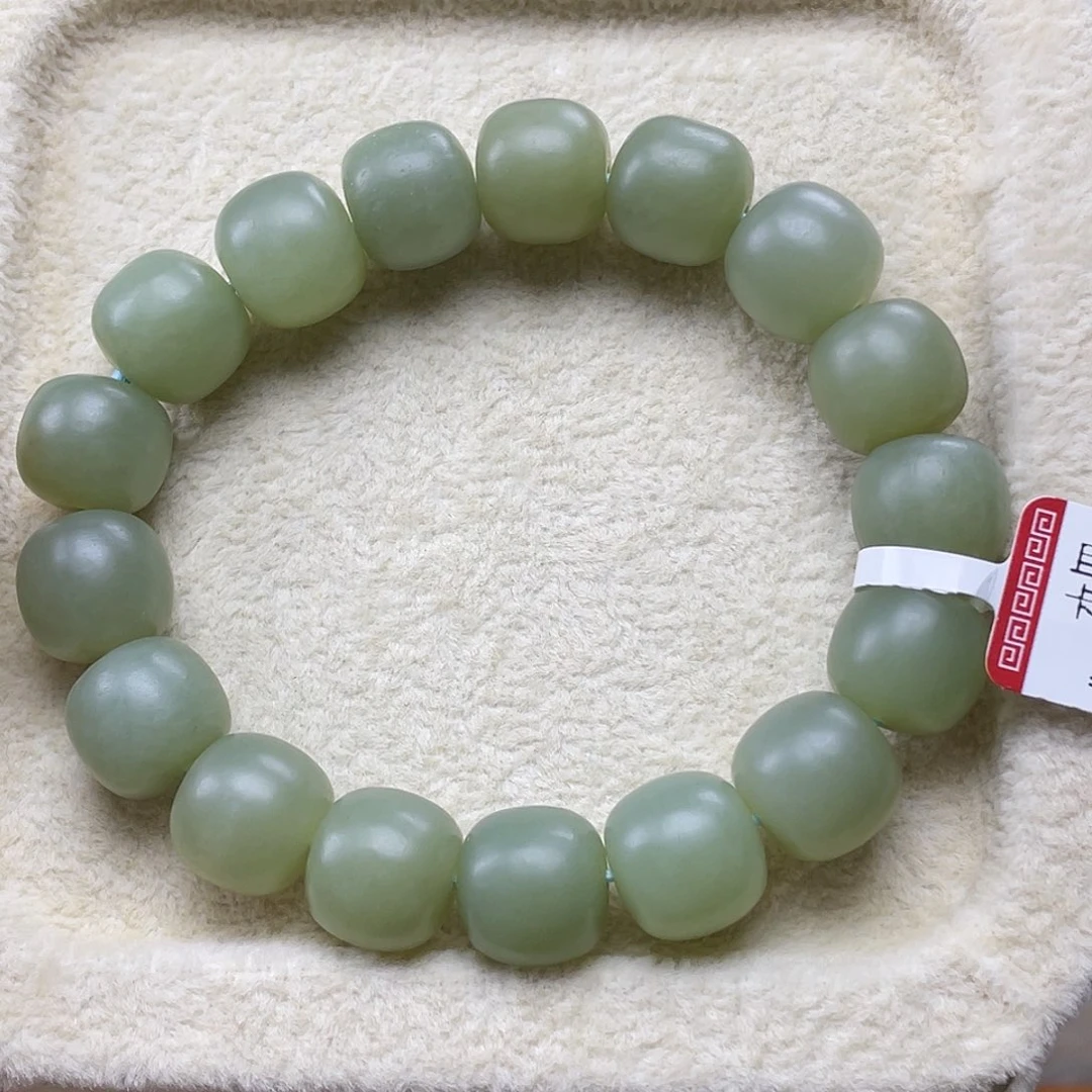 和田玉未镶嵌手链且末蓝老型珠卡12mm 深