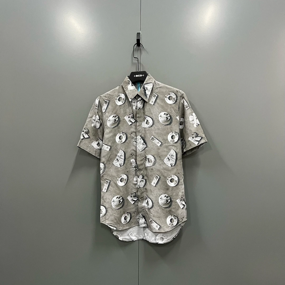 99新 DIOR/迪奥 717 208032 迪奥 满印CD短袖衬衫 37码