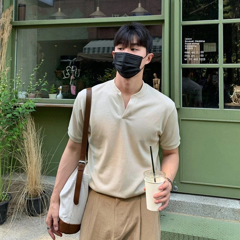 韩版打底衫V领夏季短袖上衣透气潮 流简约半袖潮流百搭休闲纯色