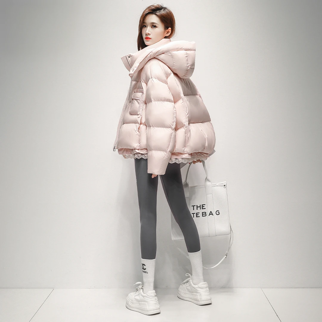 设计感云朵泡芙短款羽绒服女2025冬季新款连帽防风鸭绒小个子外套