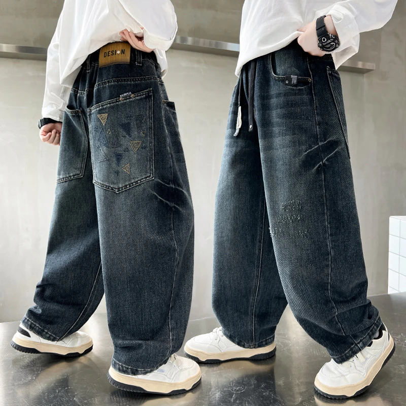 儿童裤子男春秋款2025新款中大童洋气痞帅宽松长裤男孩秋季牛仔裤