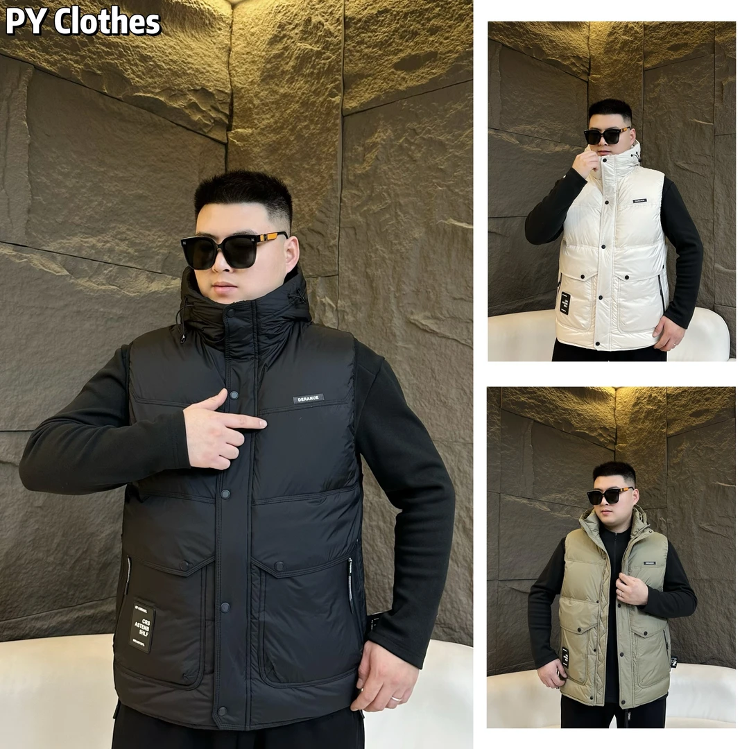 【羽绒马甲】胖语大码男装 2025百搭拼接工装风连帽羽绒马甲88695#S