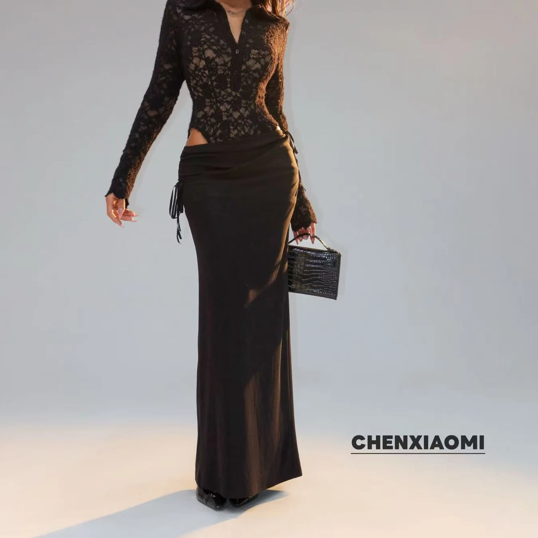 【蜜蜜家】银河交换 欧美辣妹修身多种穿法抽绳半身裙长裙 25/Q147