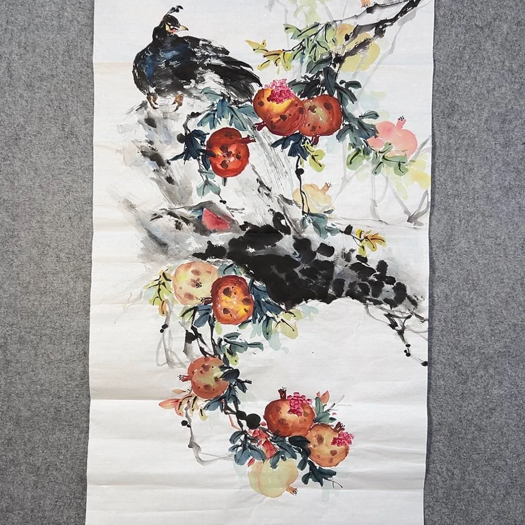 国画372 花鸟在树丛的顶端发出巨大声音