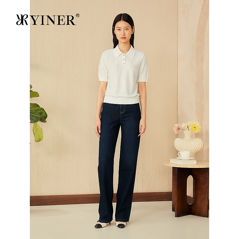 YINER音儿专选2025夏季新款法式复古翻领百搭闪闪珠片毛针织衫