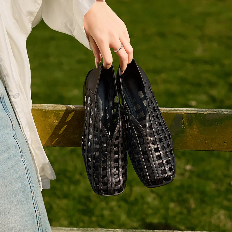 牛皮4公分/真皮复古休闲透气单鞋时尚镂空粗跟防滑洞洞鞋凉鞋