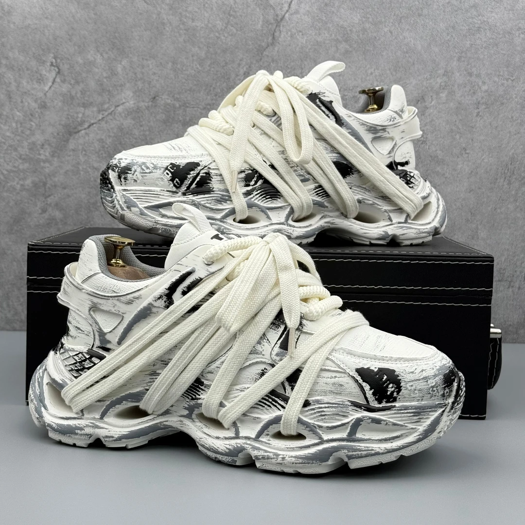 超火涂鸦老爹鞋男2025秋冬新款厚底内增高运动鞋子时尚擦色休闲鞋