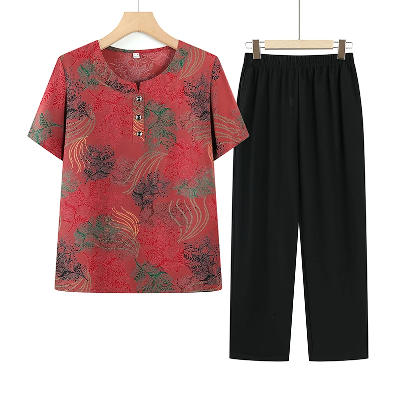 中老年人女装妈妈装夏季高贵洋气母亲60-80岁老太太衣服奶奶套装
