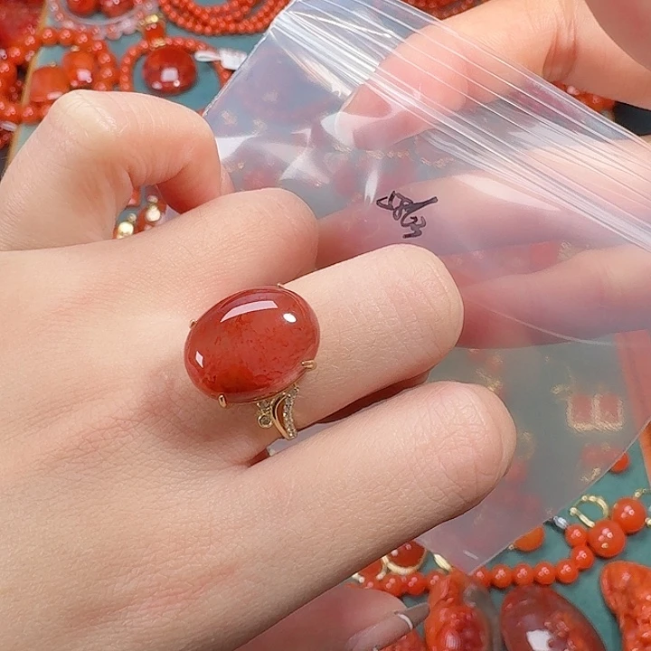 南红玛瑙银S925镶嵌戒指