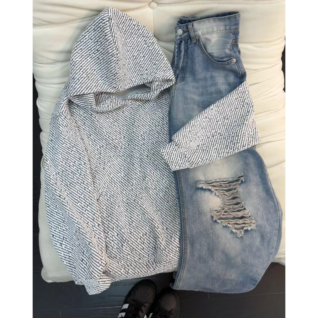 cleanfit小香风条纹连帽卫衣男款秋冬潮牌重磅情侣套头带帽衫外套