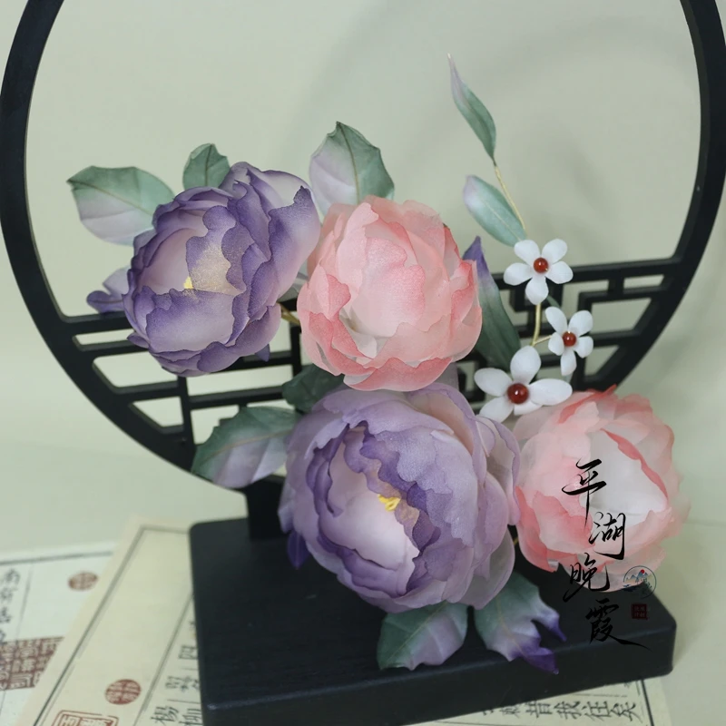 平湖晚霞古风饰品 【雅清专属】真丝烫花之木芙蓉  浣花影软簪