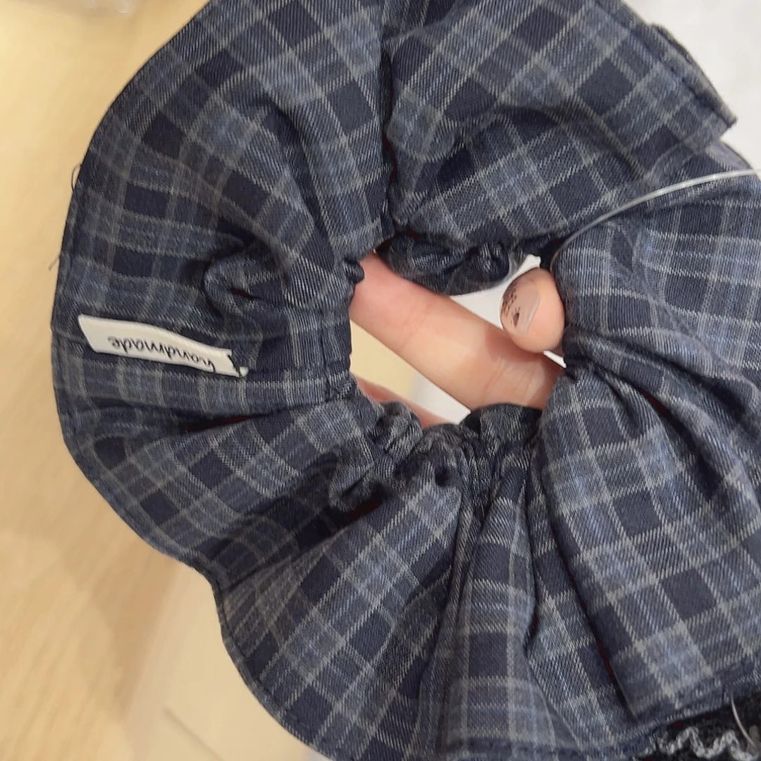 仿珍珠非金属深蓝色格子蛮腰发圈