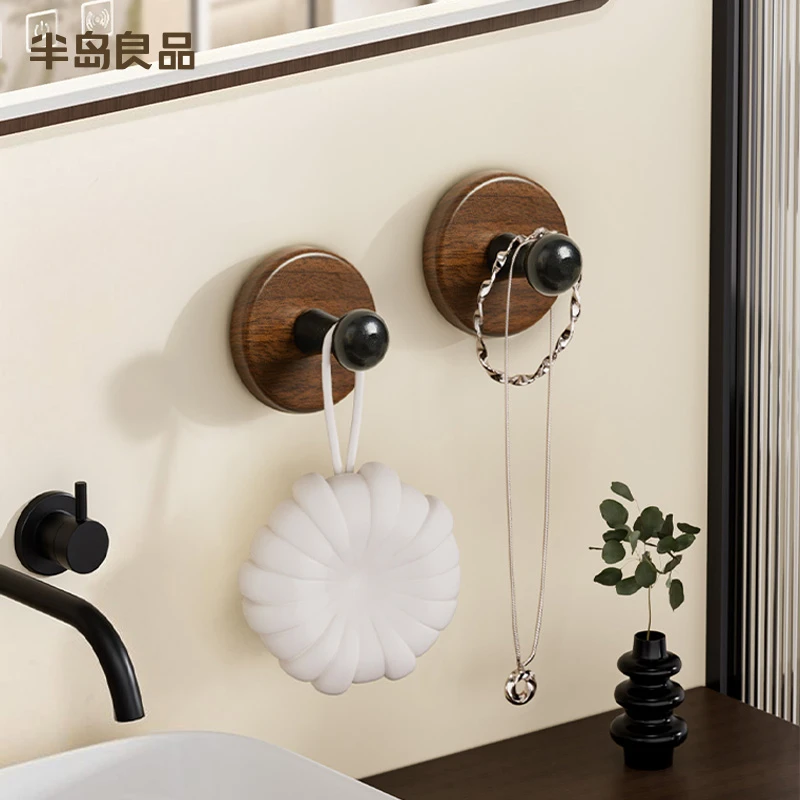 【半岛良品】真空吸盘挂钩免打孔木质强承重无痕中古风胡桃木色粘钩