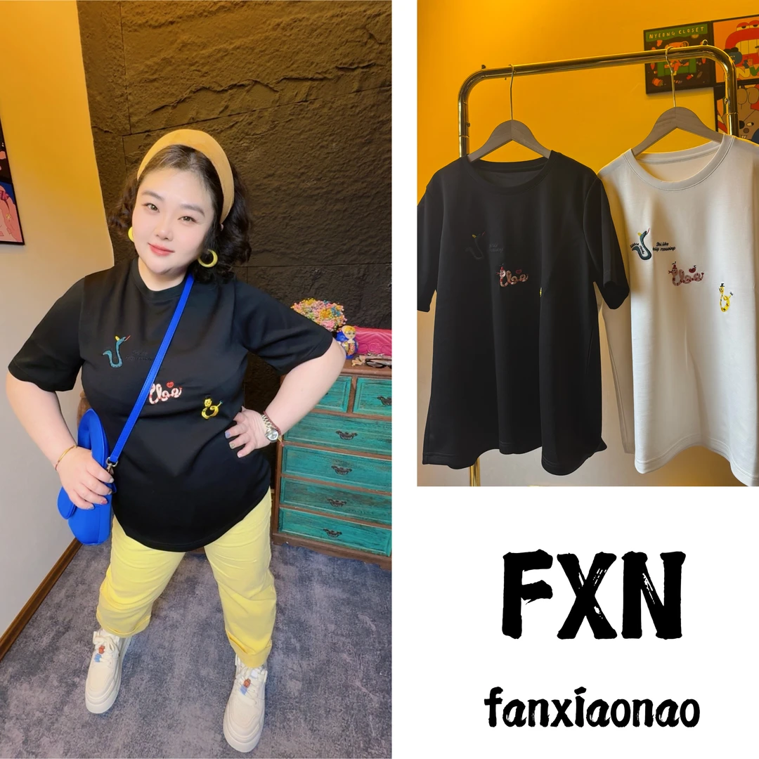 【FXN】大码弹力卡通蛇刺绣工艺修身半袖T恤