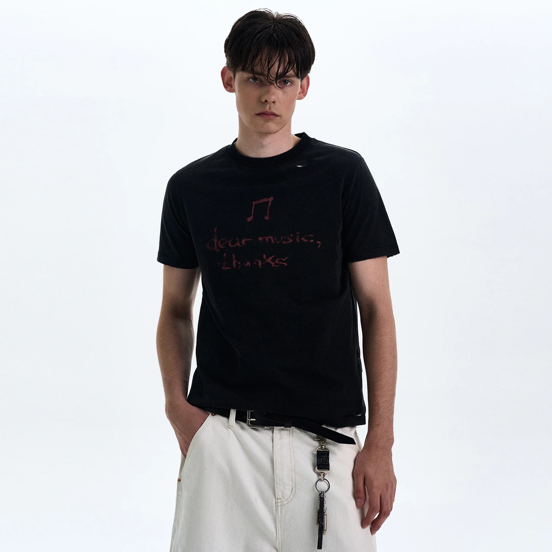 MADWITCH复古做旧印花T恤男女宽松休闲美式休闲正肩短袖百搭上衣