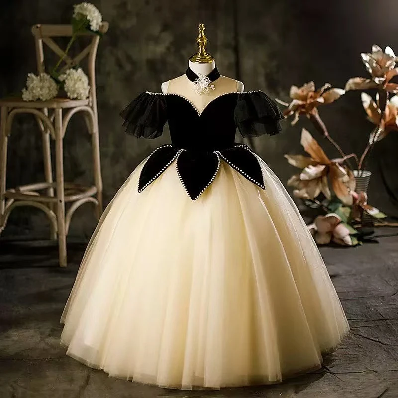 Y002公主裙女童礼服钢琴演出服高端小主持人走秀服装