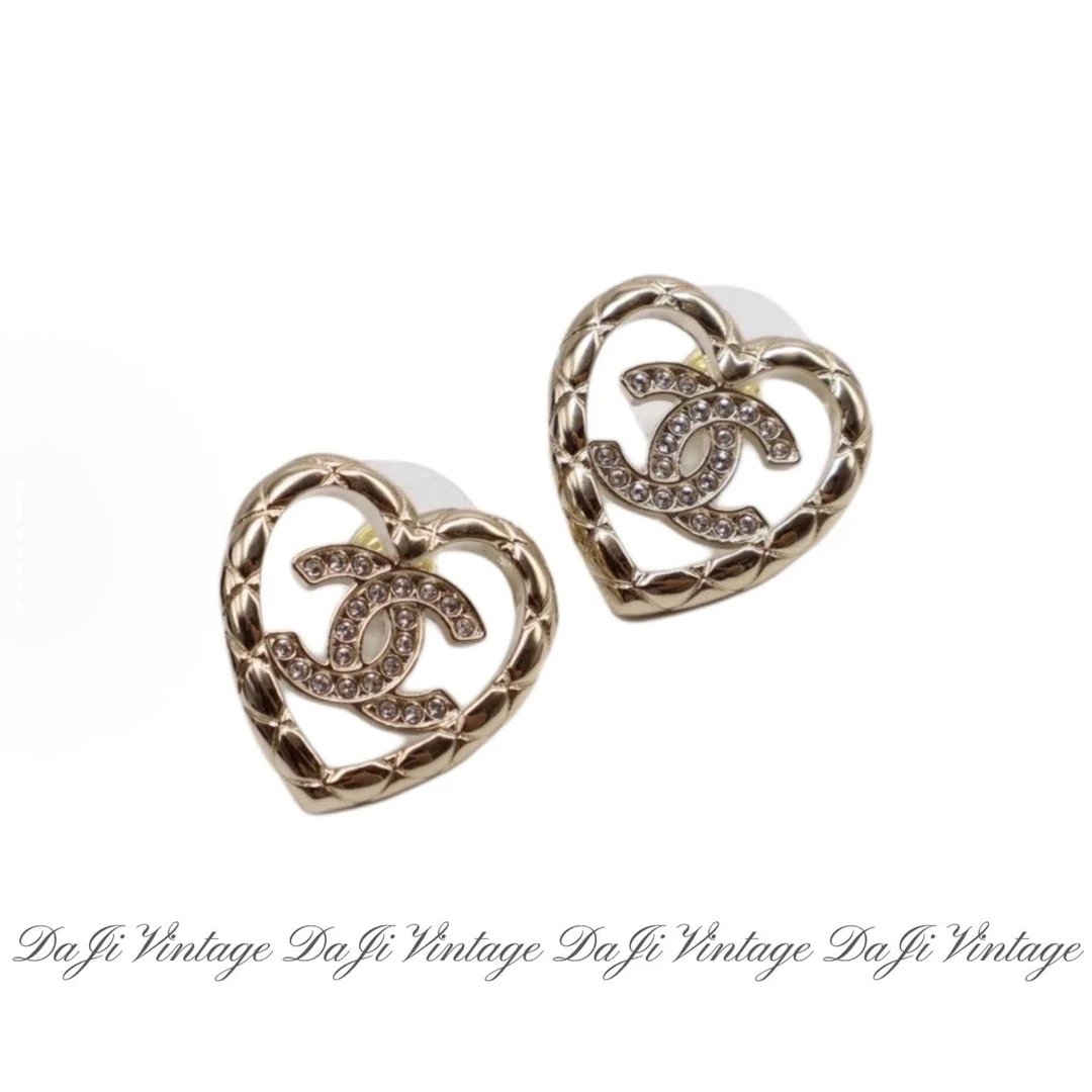 99新 Chanel/香奈儿 大吉中古/香奈儿25A爱心带钻耳钉