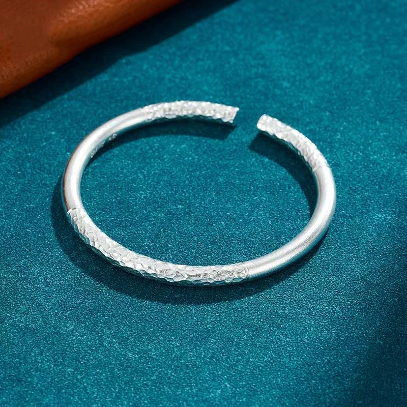 足银手镯 足银999.9 实心开口如意金箍棒雕刻祥云