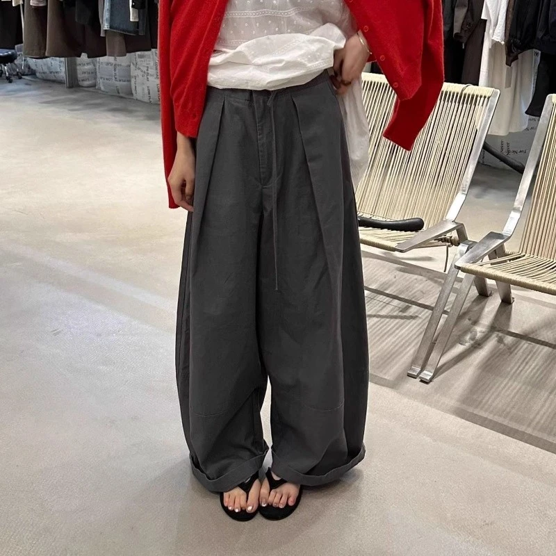 2025早秋季新款重工设计感抽绳捏褶宽松显瘦减龄百搭休闲阔腿裤女