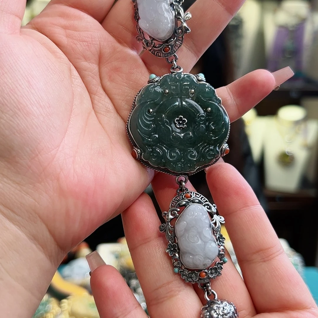 翡翠手链银S925镶嵌古风