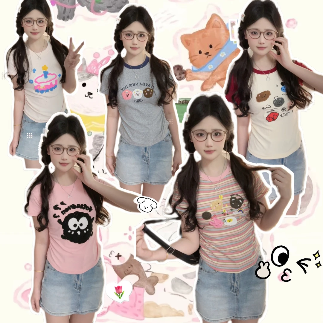 【笨笨】夏季正肩显瘦短袖T恤女娃娃衫通勤百搭欧若风设计感上衣