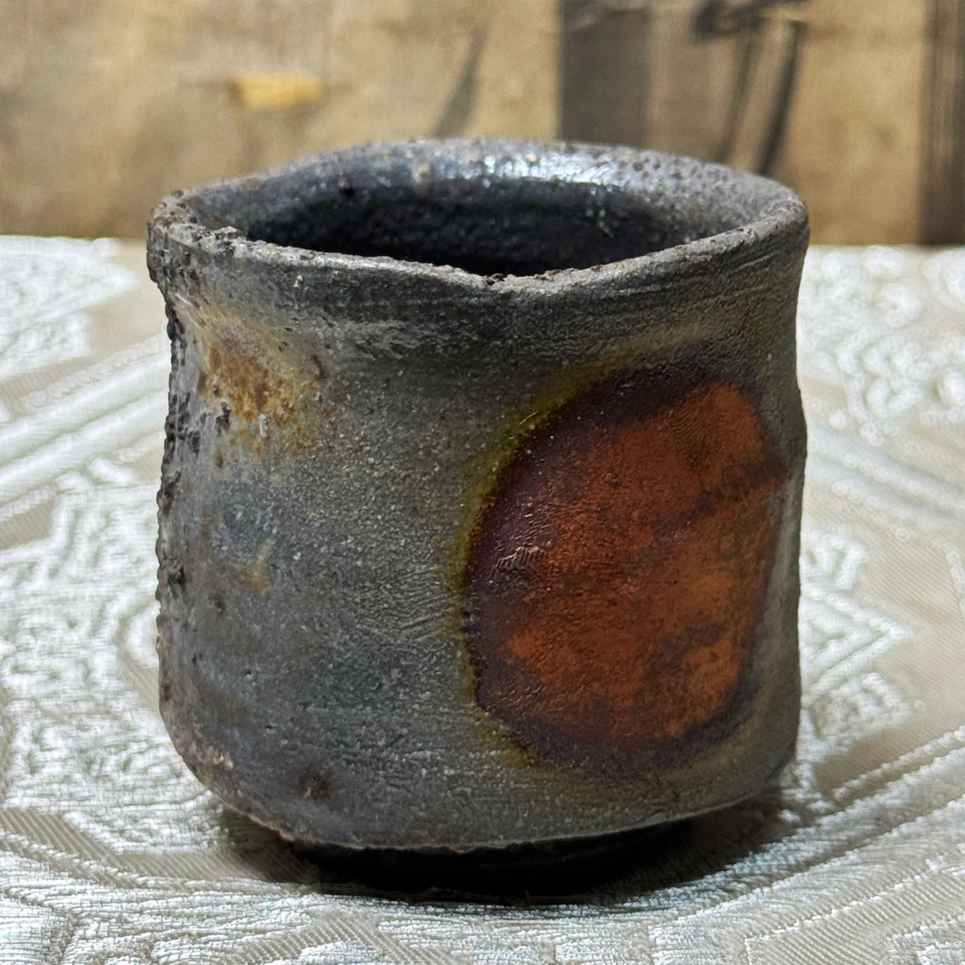 窑宝美杯·小山末广·日本备前烧·柴烧·窑变牡丹杯·焦碳重落灰·茶杯