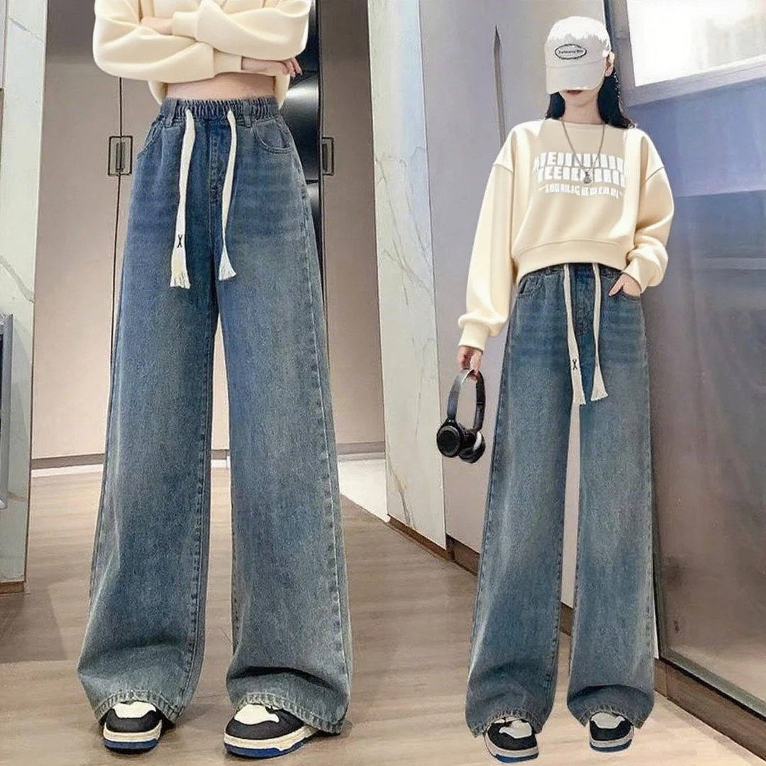 女童大童裤子12-15岁潮款高级版16初中生阔腿牛仔裤学生秋季新款