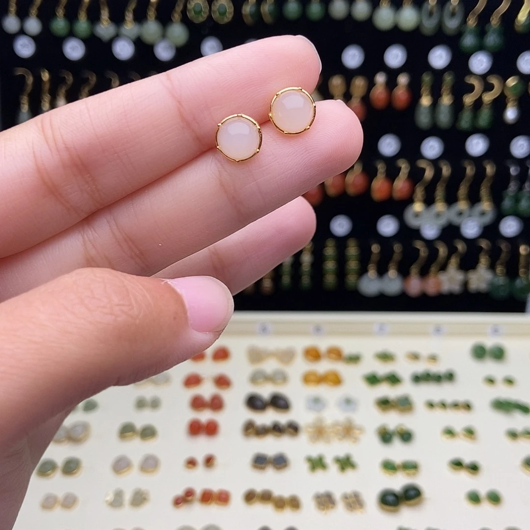 和田玉银S925镶嵌耳饰