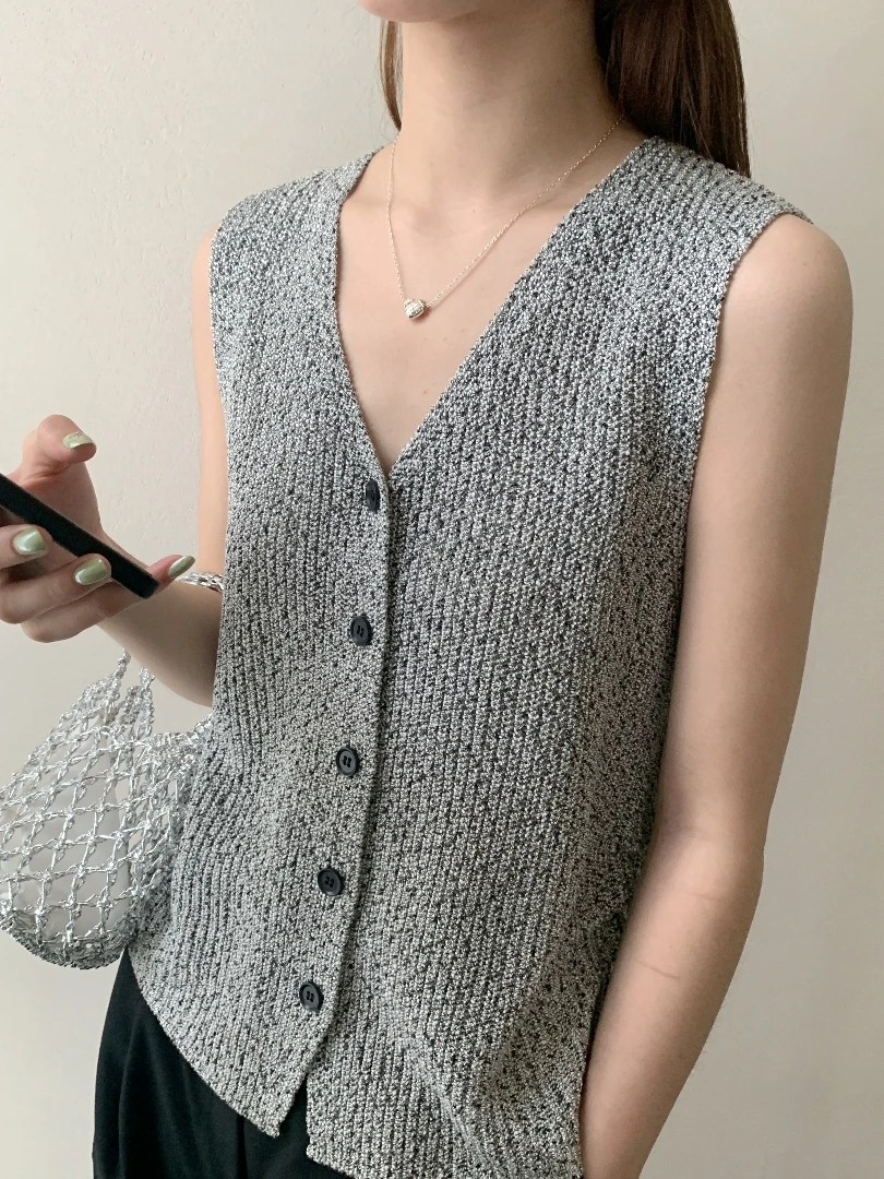 【潘潘.698813】2025年夏新款包缠纱V领花纱套头针织开衫