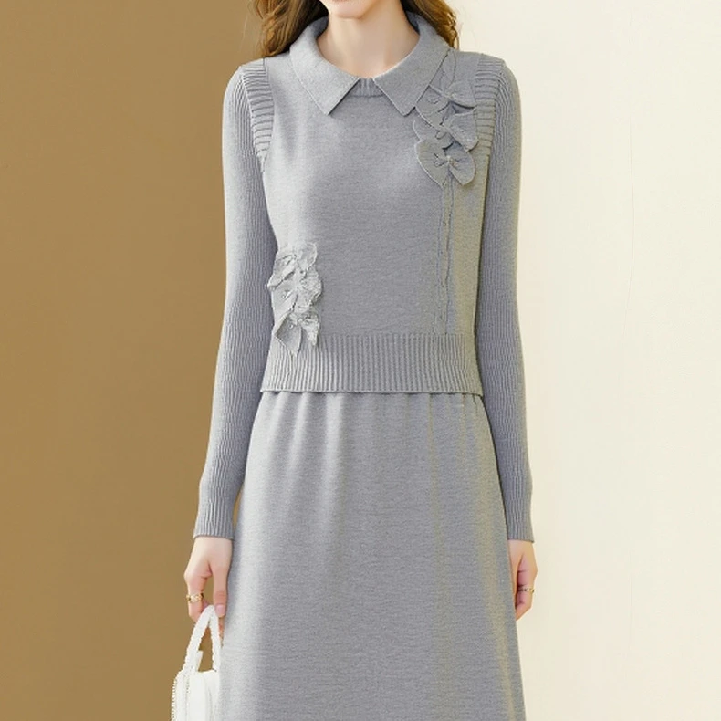 韩国新款气质高级感两件套圣诞红色时尚时尚名媛针织套装裙女秋冬