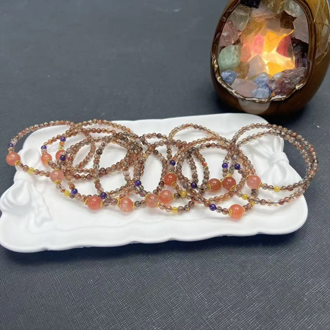 A177天然黑金超水晶单圈手串搭配南红圆珠设计款手串【多样性发一】