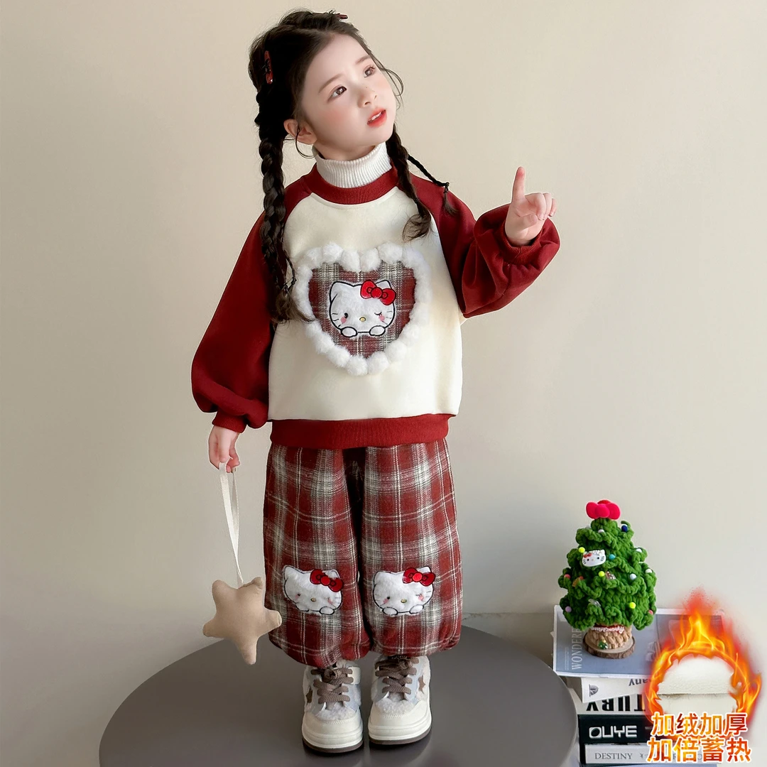 女童加绒套装秋冬季2025新款儿童洋气卫衣两件套宝宝加厚保暖冬装