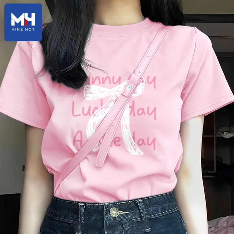 唐狮集团MH短袖t恤女夏季时尚粉色独特漂亮百搭纯棉圆领半袖上衣