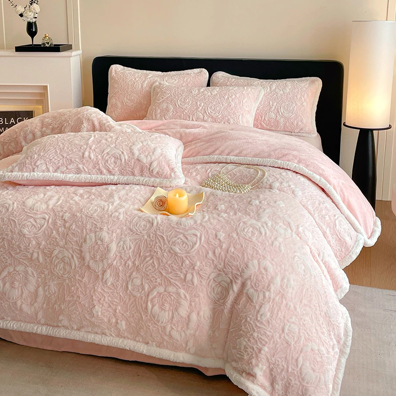 新品补贴牛奶绒四件套加厚防静电床上用品加绒被套床单