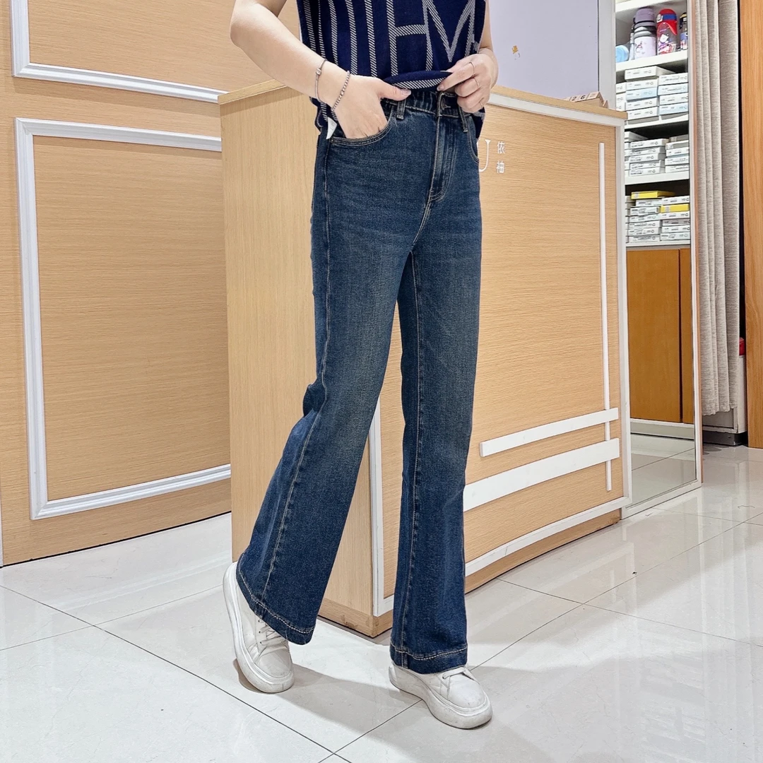 高档直筒喇叭牛仔裤5-902女秋冬显瘦弹力牛仔裤/长96厘米