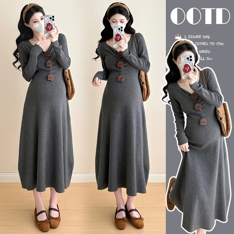 孕妇装早秋新款休闲宽松显瘦连衣裙中长款慵懒风百搭打底连衣裙