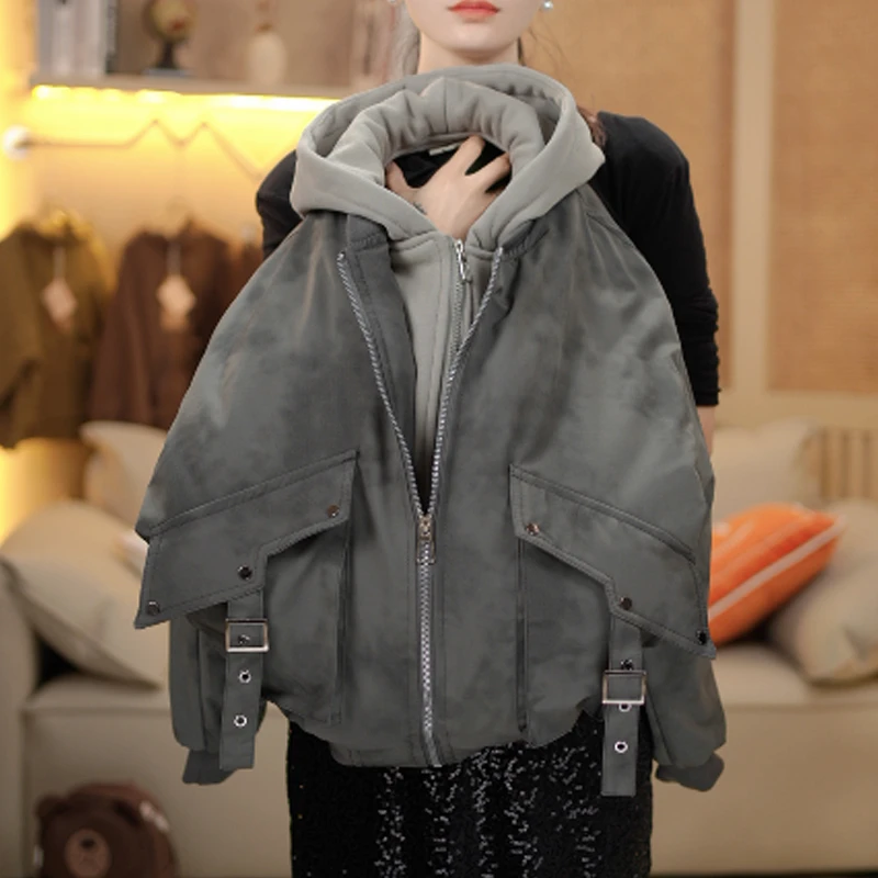 冬季2024新款韩版洋气时尚加厚儿童加棉外套连帽上衣中大童男孩