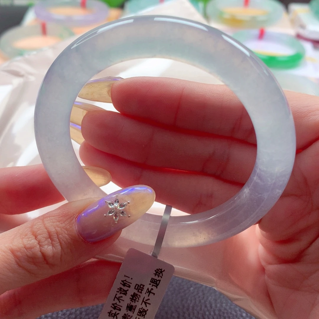 未镶嵌手镯翡翠51圆条 高冰炸光种水巨好 灵