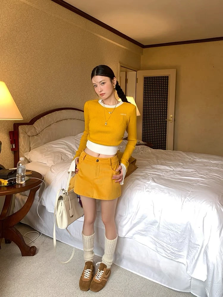 KPC 【高级感灯芯绒A字半身裙（加绒）】2024秋冬高腰防走光显瘦A字