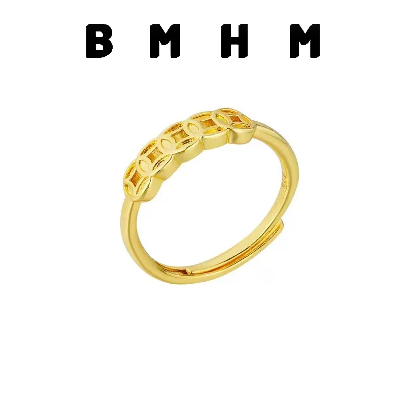 BMHM 铜合金戒指 女款新中式五帝币铜钱戒指招财钱币食戒气质