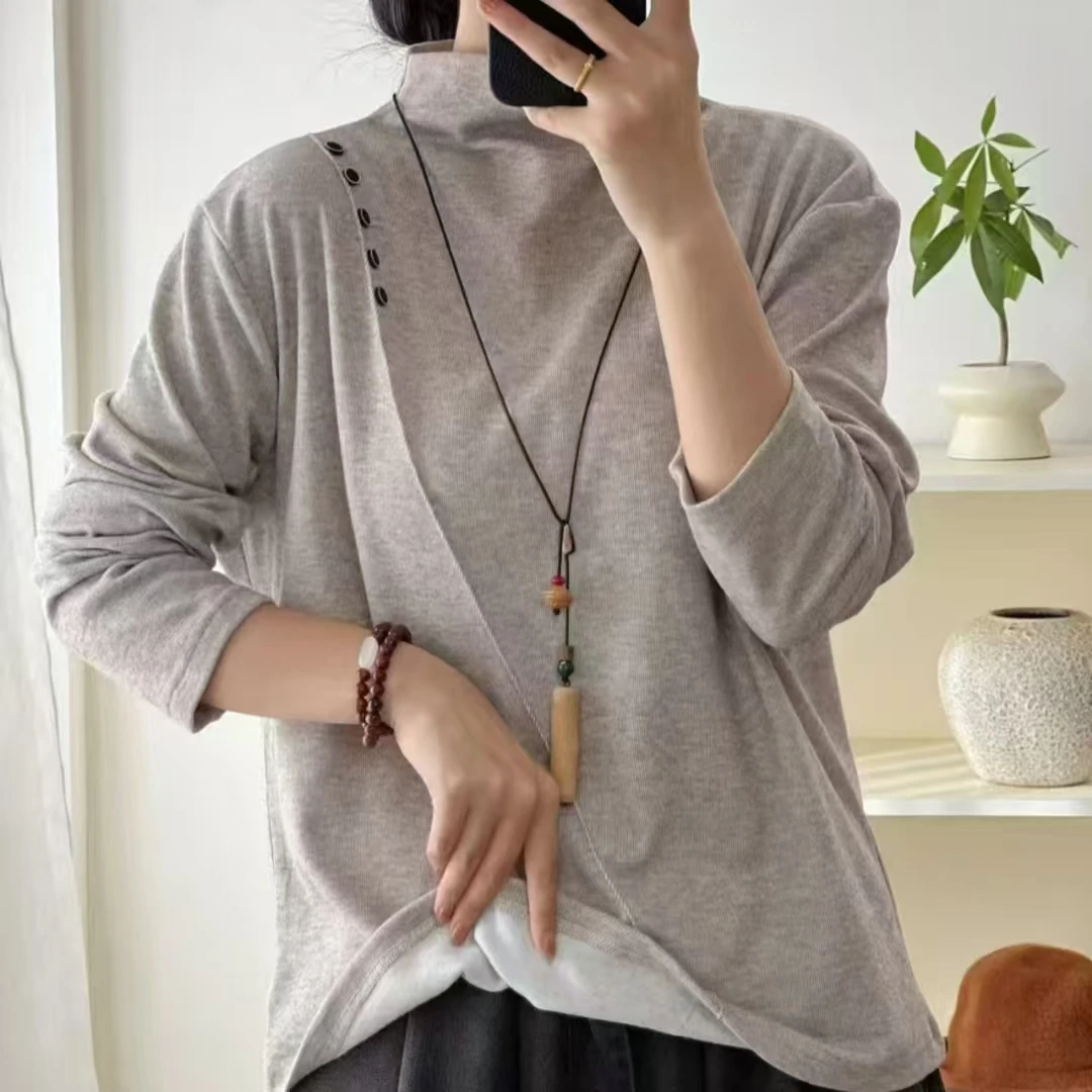 时尚休闲宽松一字领小款长袖女士百搭T恤
