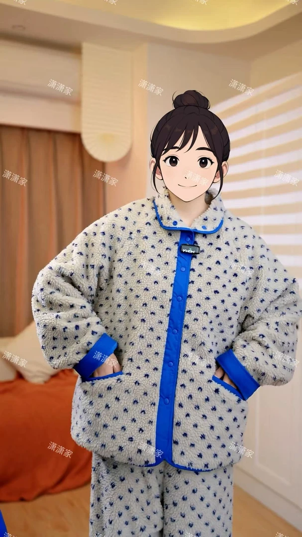 【2025定制款】百搭修身显瘦时尚复古领双层加厚外穿睡衣套装