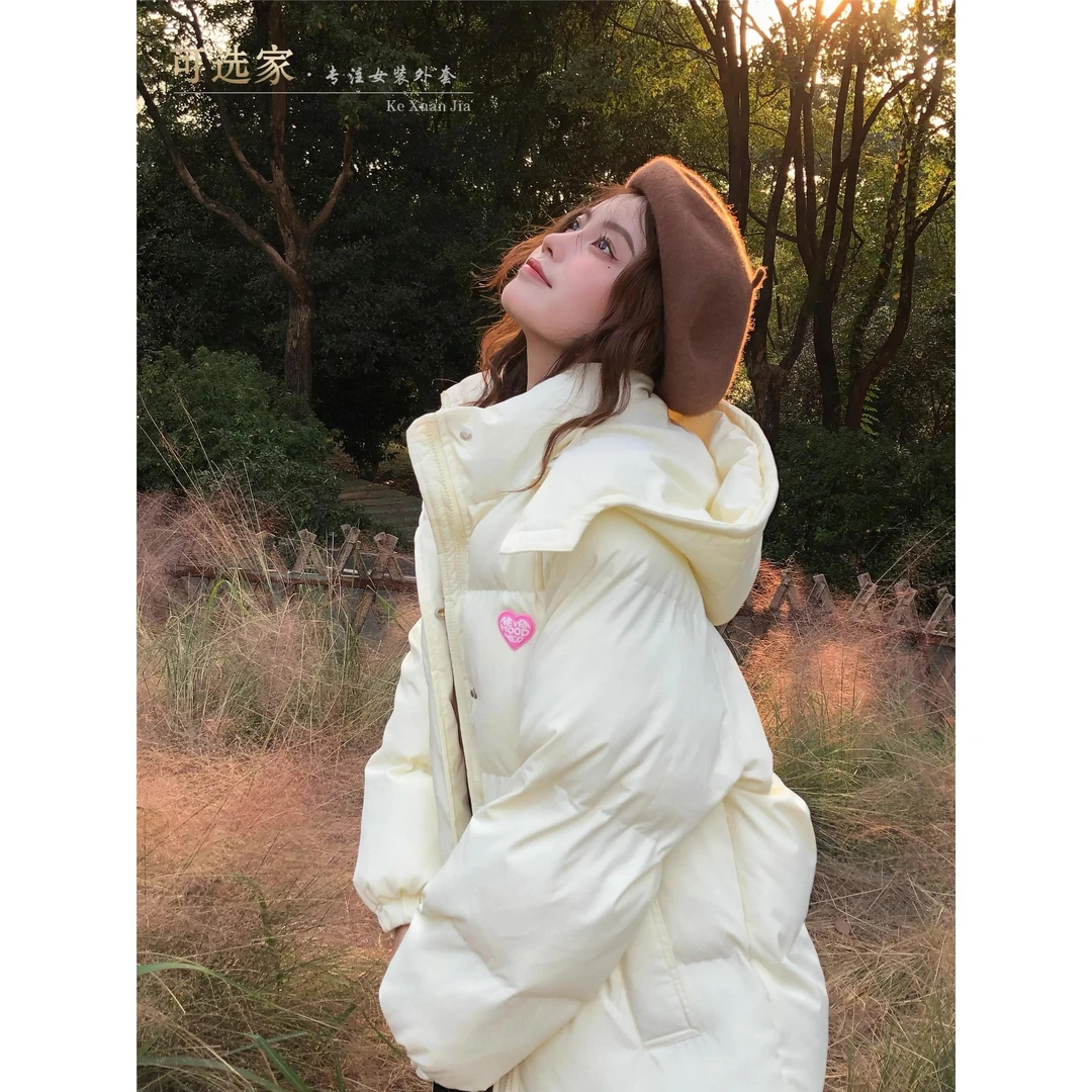 奶黄色长款连帽棉袄女2025年冬季新款甜美棉服可爱棉衣面包服潮