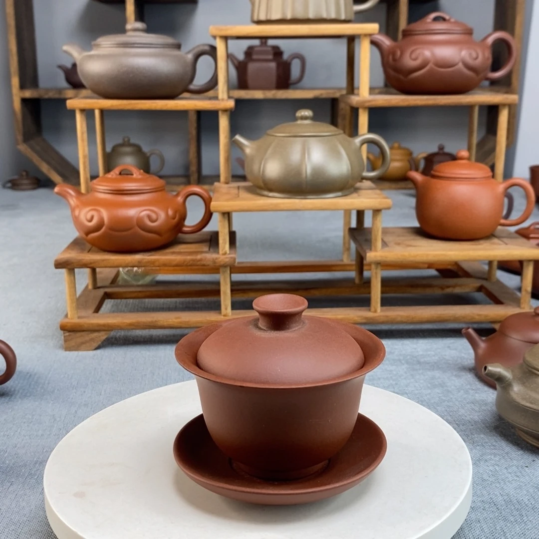 紫砂茶壶落****渘红皮龙盖碗