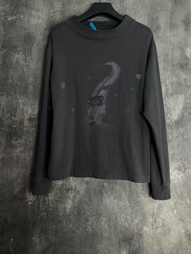 全新未使用 WE11 DONE L码*1/水洗黑爱心小熊印花长袖T恤/02293