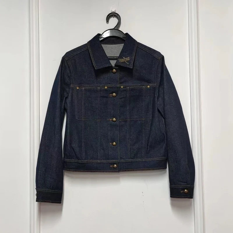 M1580气质百搭钉珠蜻蜓蓝色长袖牛仔衣外套 衣长52 款号S52580