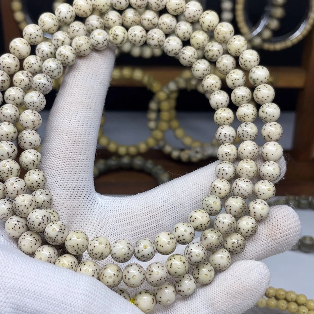 星月菩提手串8圆珠，骨瓷白双留白