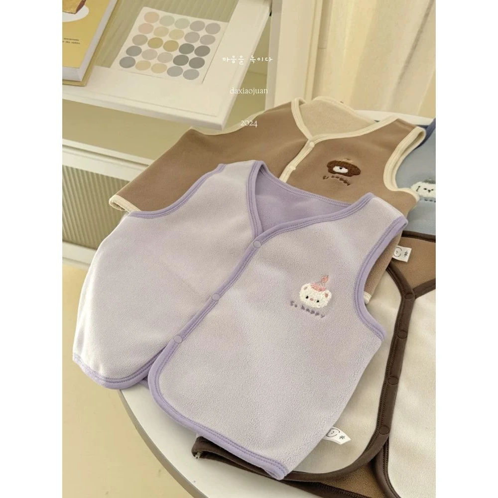 秋冬婴幼儿马甲双面奥粒绒柔软舒适保暖马夹卡通图案开衫无袖上衣