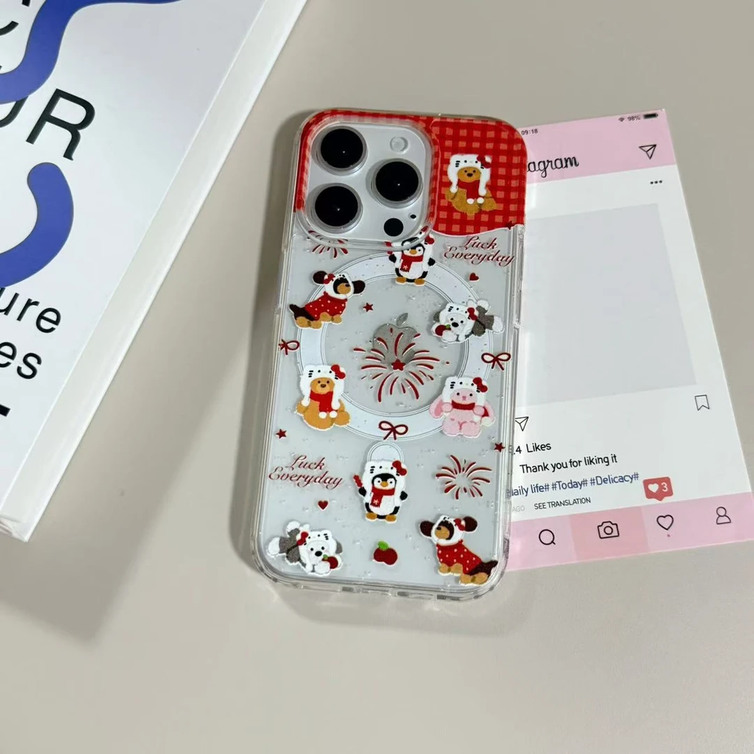 【亚克力磁吸】烟花可爱动物透明手机壳适用苹果16Pro/15/14防摔