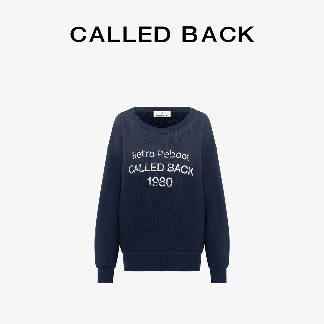 CALLED BACK圆领秋季白色印花1980宝蓝宽松休闲卫衣